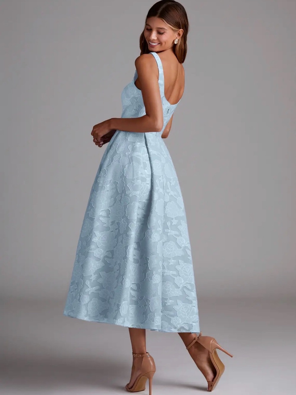 Azazie Amalie - Sleeveless Floral Jacquard Midi Dress in Sky Blue - Picture 2 of 5